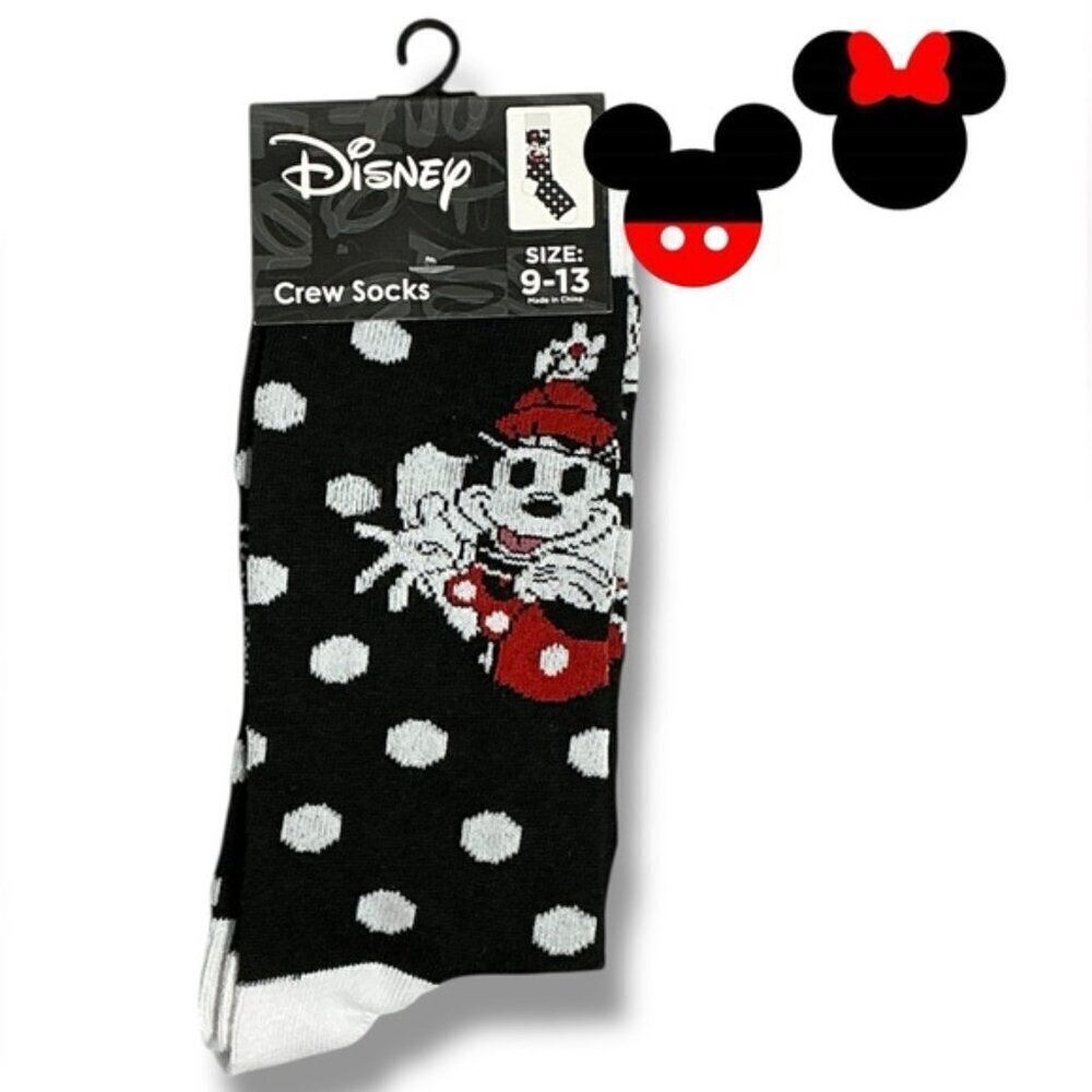 Disney Minnie Mickey Mouse Crew Socks Polka Dot Black White Crew Unisex Mens OS - Picture 16 of 16